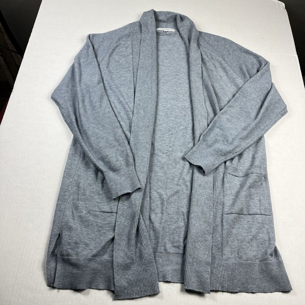 Verve Ami Longline Cardigan Blue Soft Knit Open Front Cozy Comfort Sweater XL